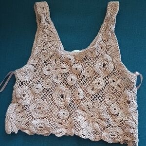 Chic Crochet Lace Crop Top - Tan